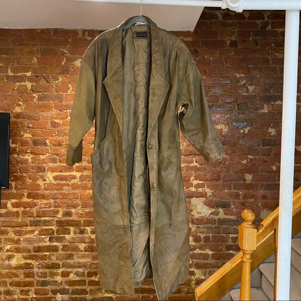 100% Leather Brown Vintage Trench Coat